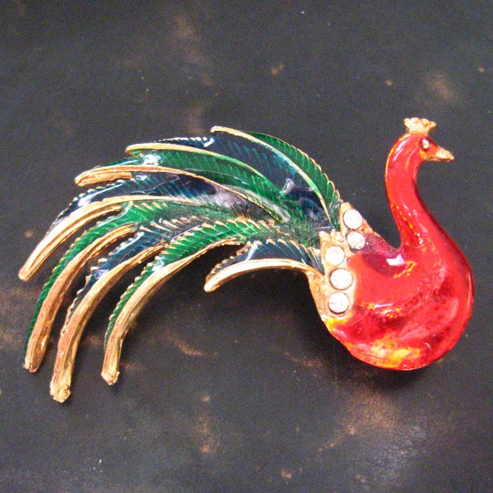 🛍 Mid Century 1960's Peacock Bird Lapel Pin Brooch